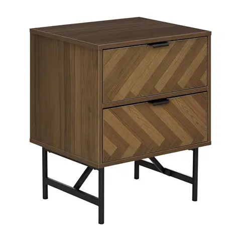 HOMCOM Bedside Table with Two Drawers, Side Cabinet Storage Unit with Metal Handles, Organisation Furniture for Living Room, Bedroom, Walnut Brown