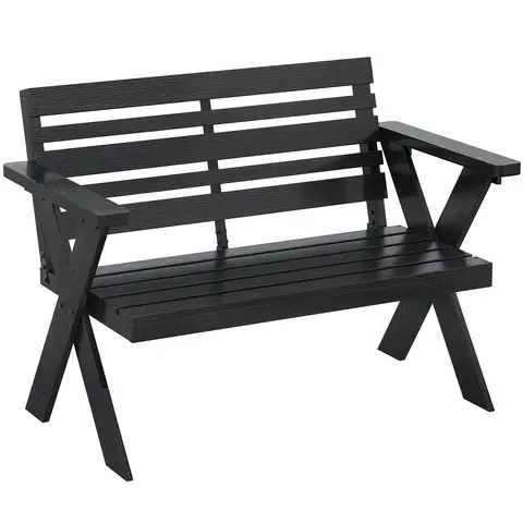 Outsunny 2 Seater Wooden Garden Bench, Slatted Patio Bench with Armrest and Backrest, Outdoor Furniture with X-Frame Legs for Park, Balcony, Terrace, Black
