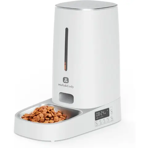 Molly&Cody BALOU Automatischer Futterspender für Katzen & Hunde (4L Behälter, Automatischer Trockenfutterspender, Geplante Fütterung, LED-Anzeige, Tastensperre, Duale Stromversorgung, Edelstahl)