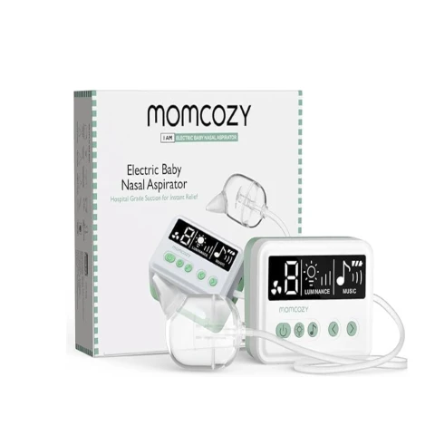 Momcozy Baby Nasal Aspirator - Electric Nose Sucker with 9 Suction Levels, Night Light, Nursery Rhyme Function & Food-Grade Silicone Tips