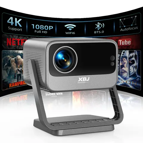 XBJ Projecteur portable 4K compatible | 1080p natif, 700 ANSI lumens, support rotatif à 180° pour projection au plafond, autofocus, correction de la distorsion trapézoïdale, évitement automatique des obstacles, HDR10, écran géant jusqu’à 300 pouces | Dolby Audio