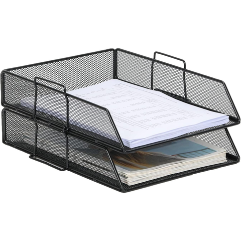 2 Tier A4 Mesh File Tray Stackable, Black