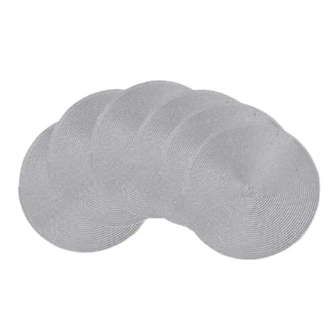 PP Einzel-Farbige Tischsets Hellgrau, Set aus 6 runden geflochtenen Tischsets für Esstische, waschbare rutschfeste Platzsets 15 Zoll für Wohnungsdekoration