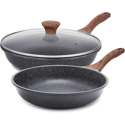 SENSARTE Nonstick Frying Pan Skillets, Swiss Granite Coating Omelette Pans, Healthy Cookware Chef's Pan, Free of Intentionally Added PFOA (8+11Inch with Lid)