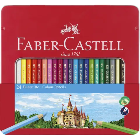 Faber-Castell Classic Colour Pencils, Assorted Colours, Tin of 24