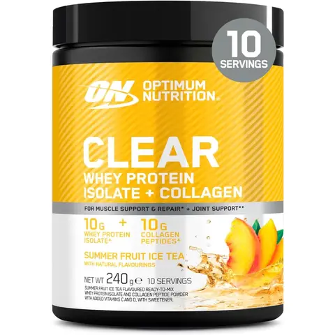 Optimum Nutrition Clear Whey Protein + Collagen Summer Fruit Iced Tea Beauty Support Powder - 240g