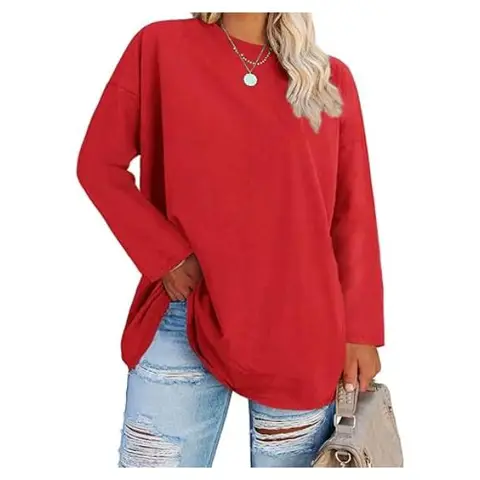 femininas plus size, manga comprida, gola redonda, largas, casuais, soltas, Branco, GG Plus Size (Red, XXL)