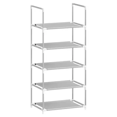 WOLTU Schuhregal, 5-stufige Schuhaufbewahrung, Schmales Regal für Flur/Wohnzimmer/Korridor, Metallrahmen, Kompakt und Abnehmbare Regalböden, 41x28x89cm, Grau