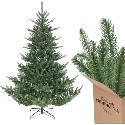 SALCAR Sapin de Noël Artificiel 180 cm avec éléments en Injection réalistes, Montage Rapide grâce au système Parapluie Pliant, Sapin Artificiel