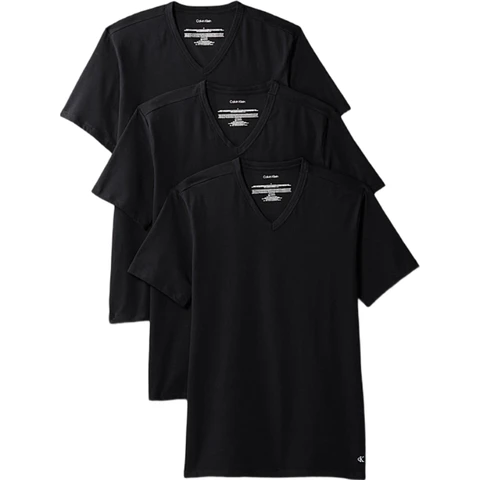 Calvin Klein Lot de 3 t-shirts manches courtes à col en V noir - Taille L