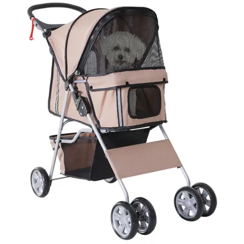PawHut Pet Stroller for Small Miniature Dogs Cats Foldable Travel Carriage with Wheels Zipper Entry Cup Holder Storage Basket