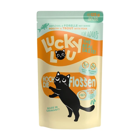 Lucky Lou Lifestage Adult Geflügel & Forelle Nassfutter für Katzen in Soße, 16 x 125 g Beutel Multipack