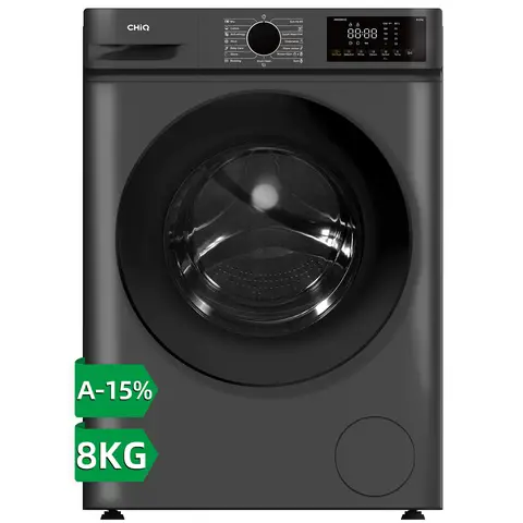 【Vakantiegeld Deal】CHiQ 8 kg frontlader wasmachine, donkergrijs, energieklasse A-15%, grote trommel 530 mm, 1400 toeren, 16 programma's, stoomwassen & 1-touch smart wash JW85883G