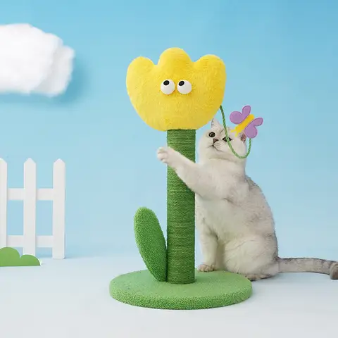 ZEZE Yellow Tulip Shaped Small Cat Scratching Post, Vertical Durable, Kitten Special Claw Grinder