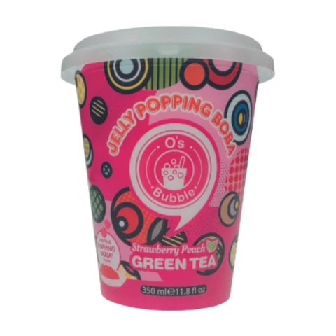 O'S BUBBLE Bubble Tea Popping Boba Cup Fraise Pêche 350Ml