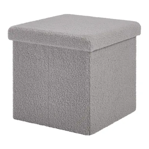 eSituro 2-teiliges Set faltbarer Aufbewahrungshocker, gepolsterter Fußhocker Sitztruhe, Belastbarkeit bis 300 kg, aus Teddy-Fleece, Hellgrau