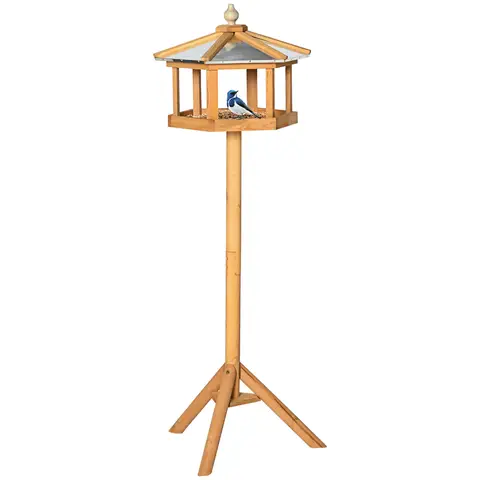 PawHut Wooden Bird Table Free Standing Feeder Garden Sheltered Feeding Station Parrot Stand Birdhouse Φ40x113cm