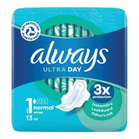Always Ultra Day Sanitary Towels Normal Wings Size 1 13 Pad