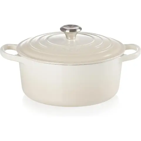 Le Creuset Signature Serie Runder Bräter aus Gusseisen mit Deckel - 22cm - 3.3L - Geeignet für alle Herdarten - Creme