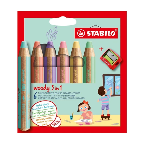STABILO Woody 3 en 1 Pastel 6 Couleurs + Aiguiseur