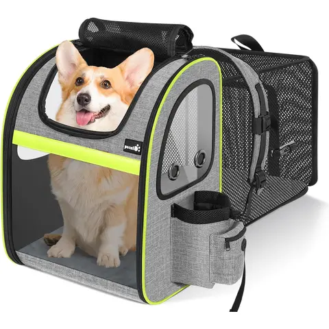 Petcute Pet Backpack, Large, Expandable, Breathable Mesh, for cats up to 11 kg or dogs up to 10 kg, suitable for medium cats or small dogs or two small pets, Travel & Hiking