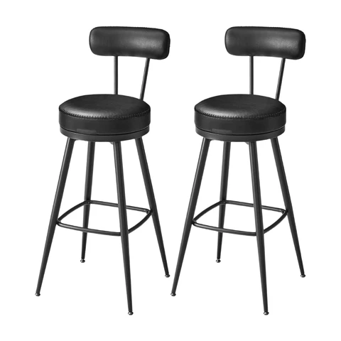 VASAGLE EKHO Kollektion - 360° drehbare Barhocker, Set aus 2 Hockern mit Rückenlehne für die Bar, Kunstleder mit Nähten, Mid-Century-Modern-Stil, 76 cm hoch, für Küche und Hausbar, Tinte-Schwarz