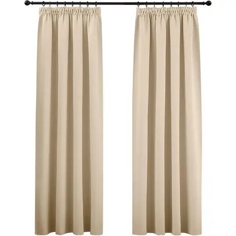 PONY DANCE Blackout Curtains with Pencil Pleat, 2 Panels W140xL245cm (W55xL96inch), Biscotti Beige