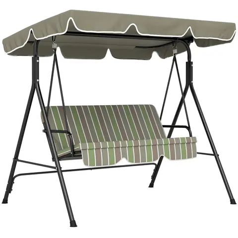 Outsunny 3 Seater Swing Chair with Adjustable Canopy, Garden Swing Seat with Steel Frame, Padded Seat, Green and Grey