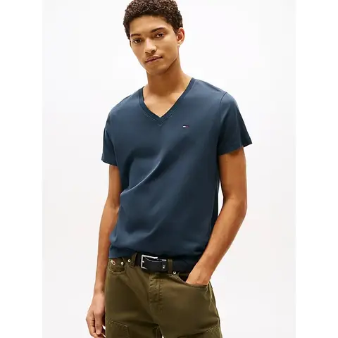 Tommy Jeans Heren V-Hals T-Shirt – Black Iris L