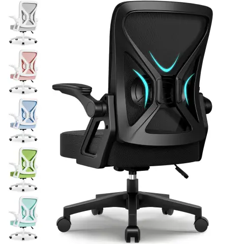 Airchros Bürostuhl ergonomisch, Schreibtischstuhl mit klappbaren Armlehnen, höhenverstellbare Rückenstütze, höhenverstellbarer Chefsessel Drehstuhl, Netzstuhl mit Neigungsfunktion bis 125°, Schwarz