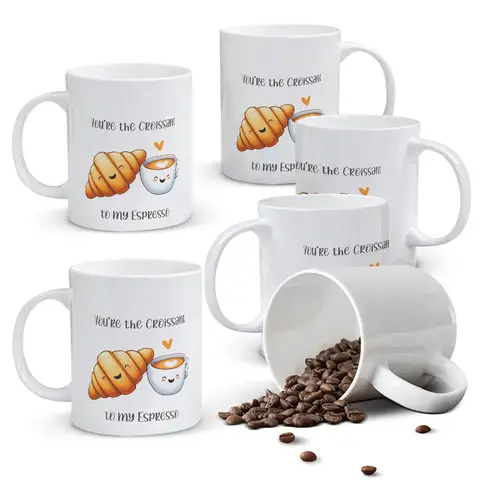 Alphynix 1 Croissant Espresso Tasse, 33cl weiße Keramiktasse mit "Du bist das Croissant zu meinem Espresso" Spruch, süßes Essen-Motivgeschenk für Paare, Foodies,Geschenk zum valentinstag, geschenk zum geburtstag