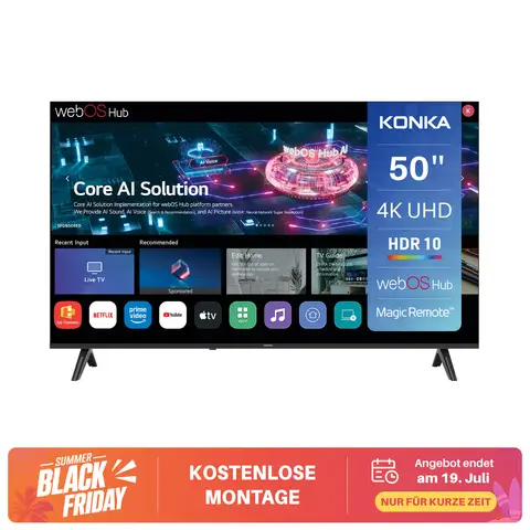 Konka DLED 50 Zoll (126 cm) Smart-TV - 4K Ultra HD, webOS Hub, HDR10, MEMC, Magic Remote inklusive, AirPlay & Google Cast, WLAN, Bluetooth, HDMI eARC, ThinQ AI - UDG50HK684ANTS