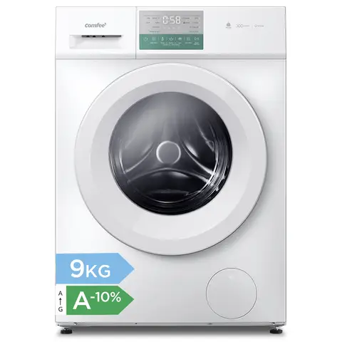 Comfee Lave-linge pose libre, 9 kg, classe énergétique A-10%, soin vapeur, moteur BLDC, certifié Woolmark, panneau tactile, blanc - CFP03EW90W-HR