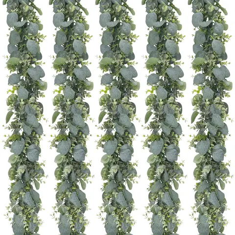 Yuejia 2pc 5.5ft/1.67m Artificial Eucalyptus Garland Fake Silver Dollar Eucalyptus Greenery Garland Vines Table Runner for Wedding Arch Backdrop Table Centerpiece Home Mantle Decor