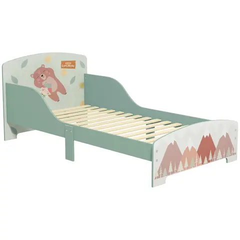 ZONEKIZ Toddler Bed Frame, Kids Bedroom Furniture for Ages 3-6 Years, 77 x 143 x 60cm Green