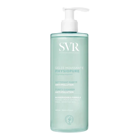 SVR Physiopure Gel Nettoyant Moussant Anti-Pollution, 400 ml, Sans Parfum, Magnésium Oxygénant & Tensioactifs Doux, Pour Tous Types de Peau