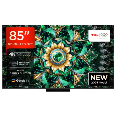 TCL 85Q7C QLED Mini LED Fernseher, 85 Zoll, 4K HDR Premium, Dolby Vision IQ & Atmos, Smart TV mit Google TV, Bang & Olufsen 6.2.2 Sound, 144Hz VRR, AMD FreeSync Premium Pro, HDMI 2.1, AirPlay 2, Alexa, IMAX Enhanced