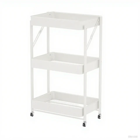 ochama x J.ZAO Chariot de Rangement Pliable Sans Installation - Étagère de Cuisine Multifonctionnelle à 3 Niveaux, Chariot de Stockage pour Cuisine, Salon et Salle à Manger, Rangement Compact et Mobile