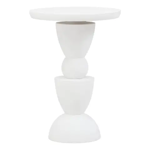 Walsa Whitewash Mango Wood Circle Column Detail Side Table