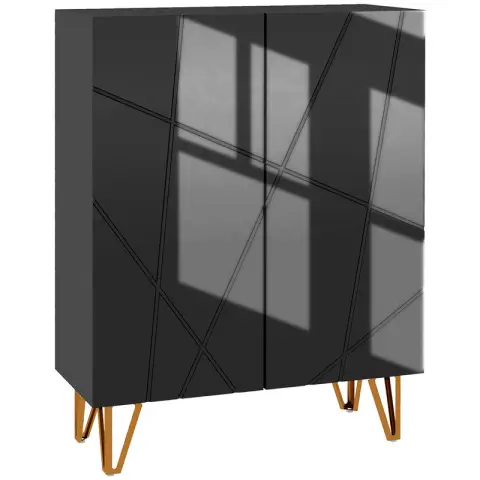 Homcom Shoe Cabinet 2 Door Gloss Black/Gold