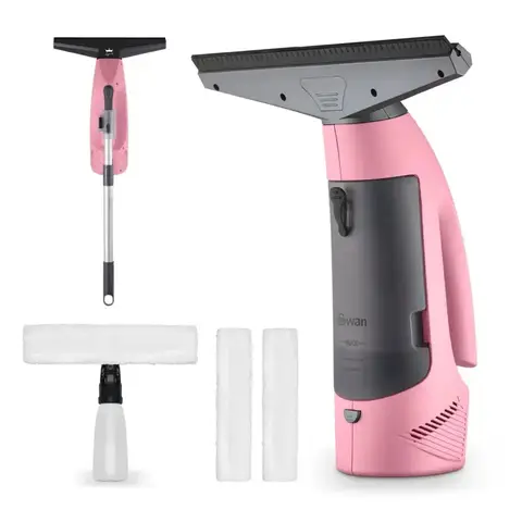 Swan x Lynsey Rechargeable Cordless Window Vacuum Cleaner, Extension Pole, 35Minutes Runtime - Pink, SC59010QOC