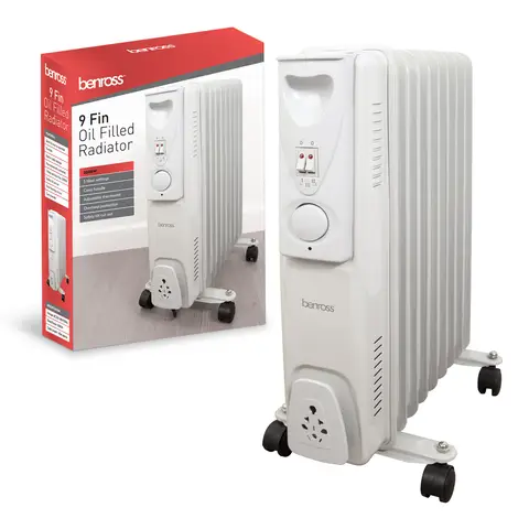 Benross 9-Fin Oil Filled Radiator – 2000W Portable Heater, White