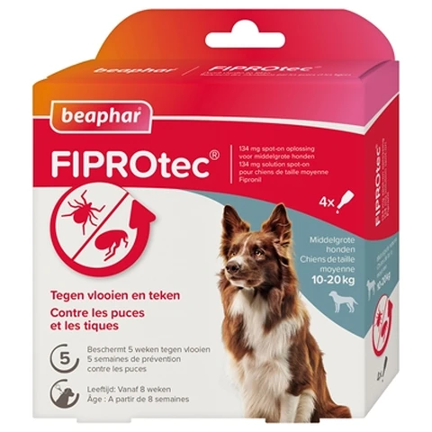 Beaphar FIPROtec Solution anti-tiques et puces pour chiens 10-20 kg - 4 pièces