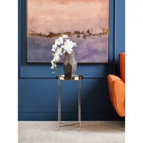 Interiors by Premier Side Table Allure Brushed Bronze/Black Mirror Round Tall