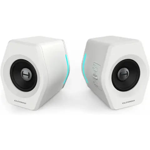 Edifier G2000 32W PC Gaming Computer Lautsprecher für Laptop, Mac, Desktop-Computer. Subwoofer-Lautsprecher mit Bluetooth, USB, 3,5mm AUX-Eingängen und RGB-Beleuchtung - weiß