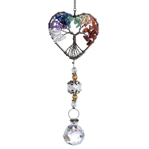 JU7CER 1PC Sun Catcher Wind Chime - Handmade Colorful Chip-Woven Dreamcatcher, Living Room Decor Hanger with Spherical Prism Rainbow Maker, Tree of Life Hanging Ornament, Garden Light Catcher for Weddings, Christmas Must-Have
