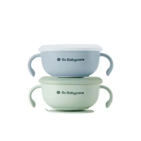BC Babycare Bol à collation 3‑en‑1 magnétique anti‑renversement, design ergonomique, pour bébés, enfants et tout‑petits | Silicone alimentaire doux et sécurisé, sans BPA ni PVC, Vert + Bleu