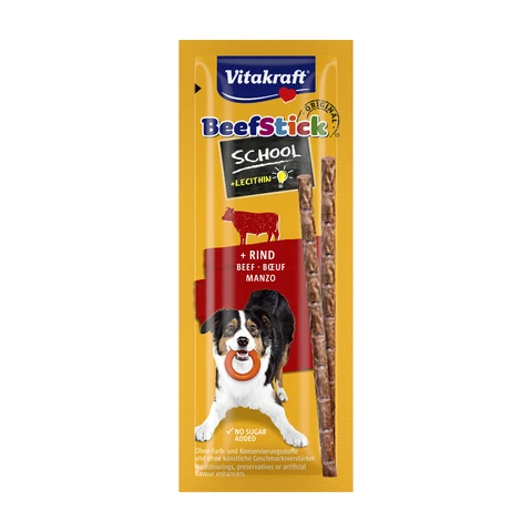 VITAKRAFT Beef Stick School Rind, Hundeleckerli, 20 x 20g - Extra dünn, mit Lecithin für die Konzentration