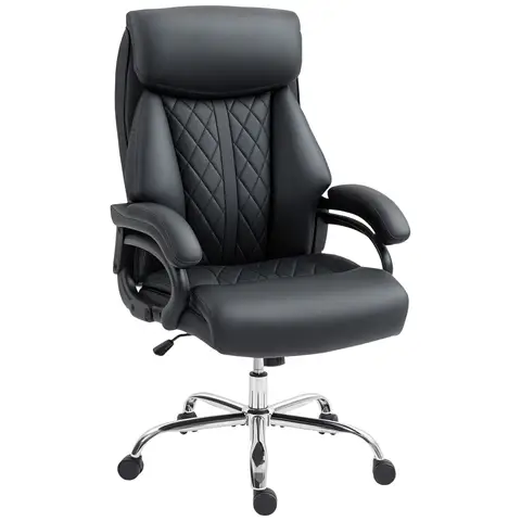 HOMCOM Executive Office Chair, 150kg Big and Tall PU Leather Desk Chair with Spring Padding, Quiet Swivel Wheels, High Back, Height Adjustable, for Home, Black
