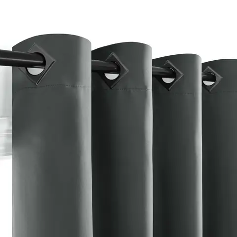 Deconovo Blackout Plain Fabric, 8 Black Square Grommet No Tie Curtain, 2 Pieces, W 132 x L 214 cm, Dark Gray